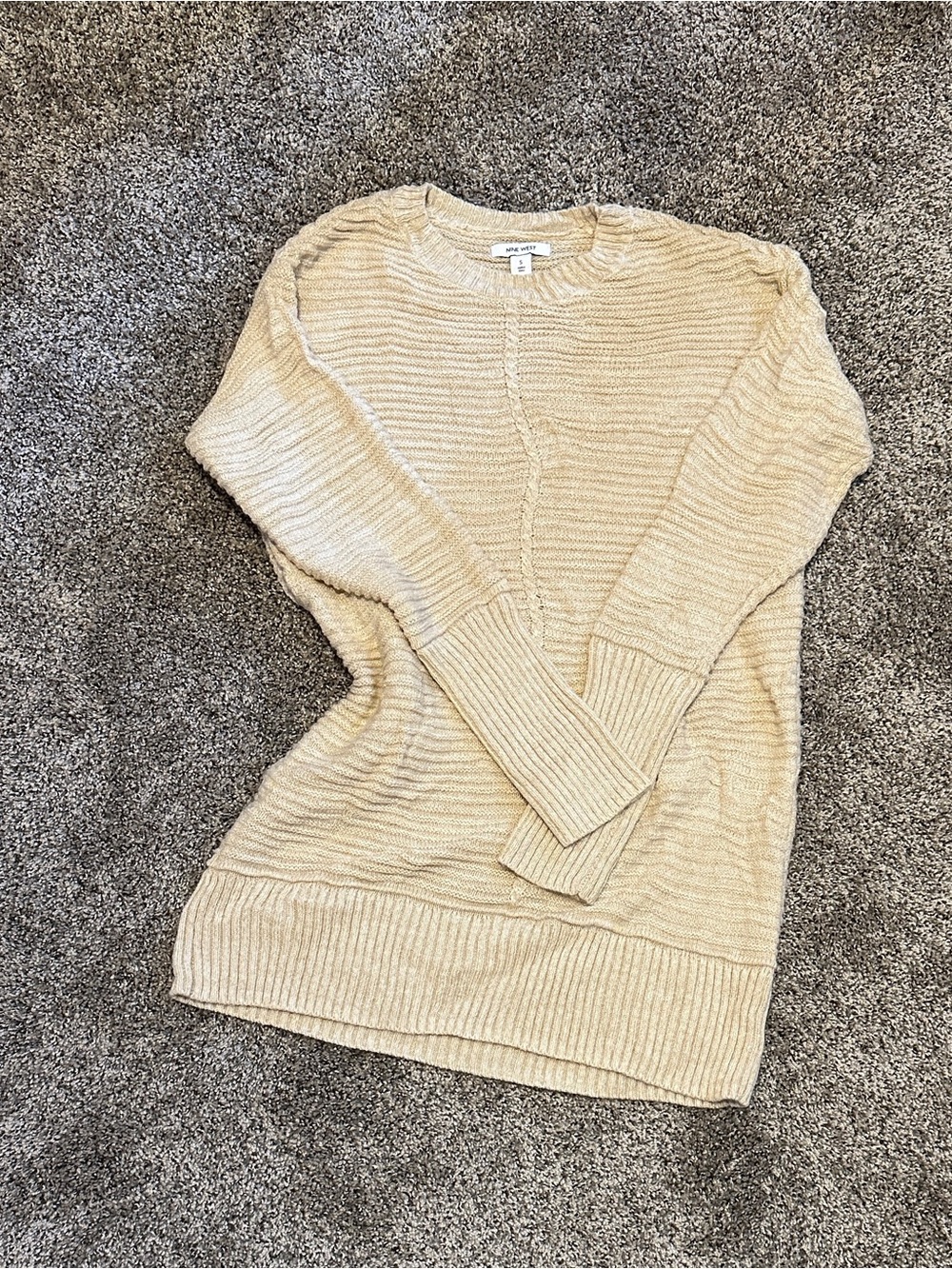 Nine West Cream Crewneck Ribbed Knit Sweater